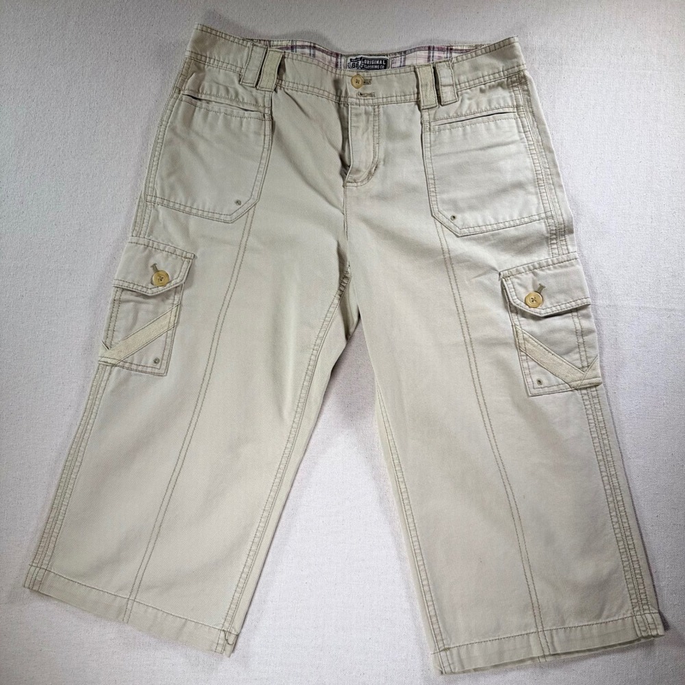 Route 66 Khaki Cargo Capri Pants Tan Cotton Utility Crop Trousers Womens 9/10